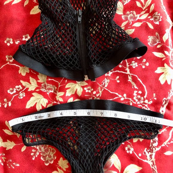NWOT Black Sheer Mesh Crop Top & Bikini Set with Sexy Zipper Detail - One Size - Picture 13 of 15